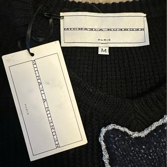 Michaela Beurger Black Knit Sweater w Woman’s Legs Embroidered On - NWT Size M